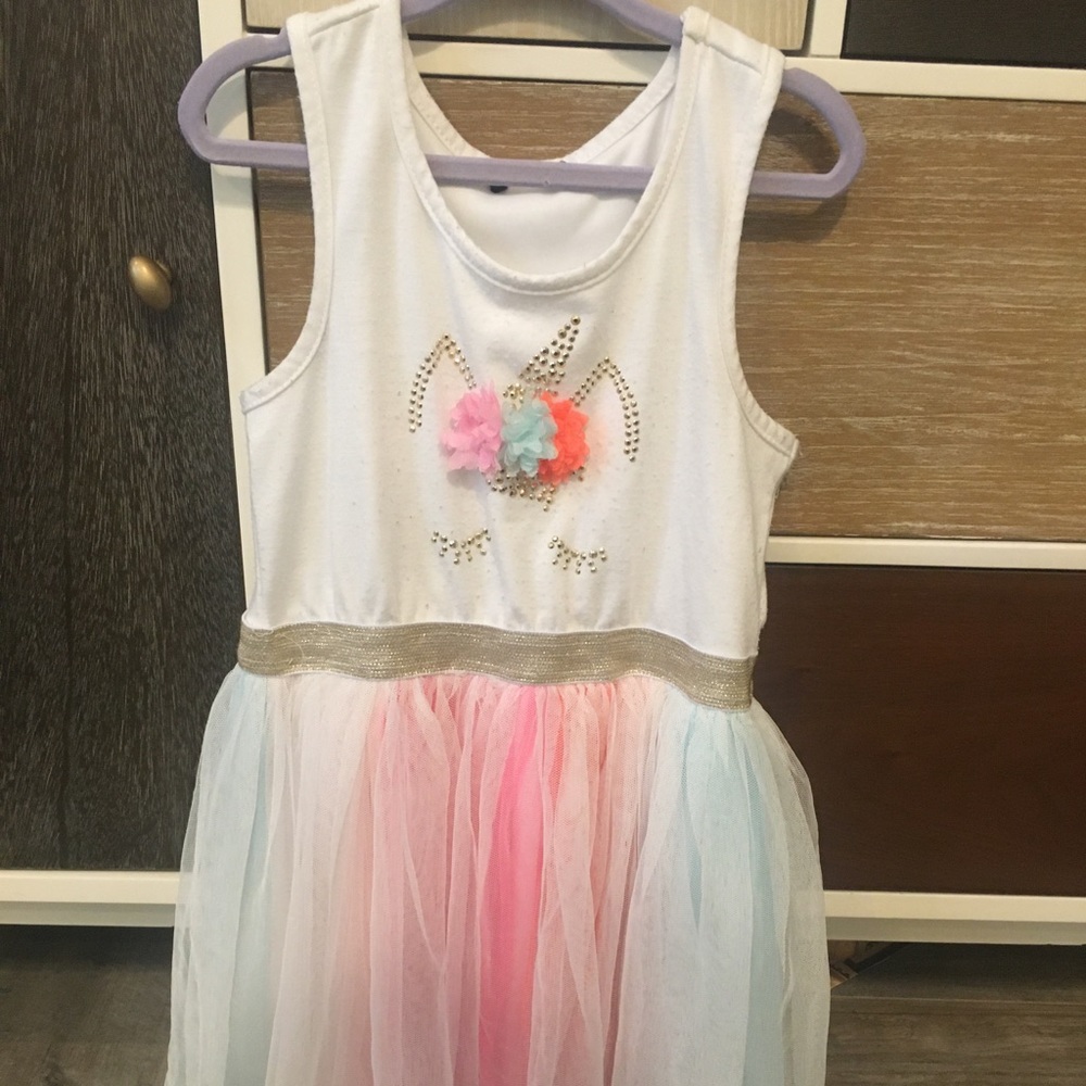 Size 5 spandex and polyester rainbow unicorn dress